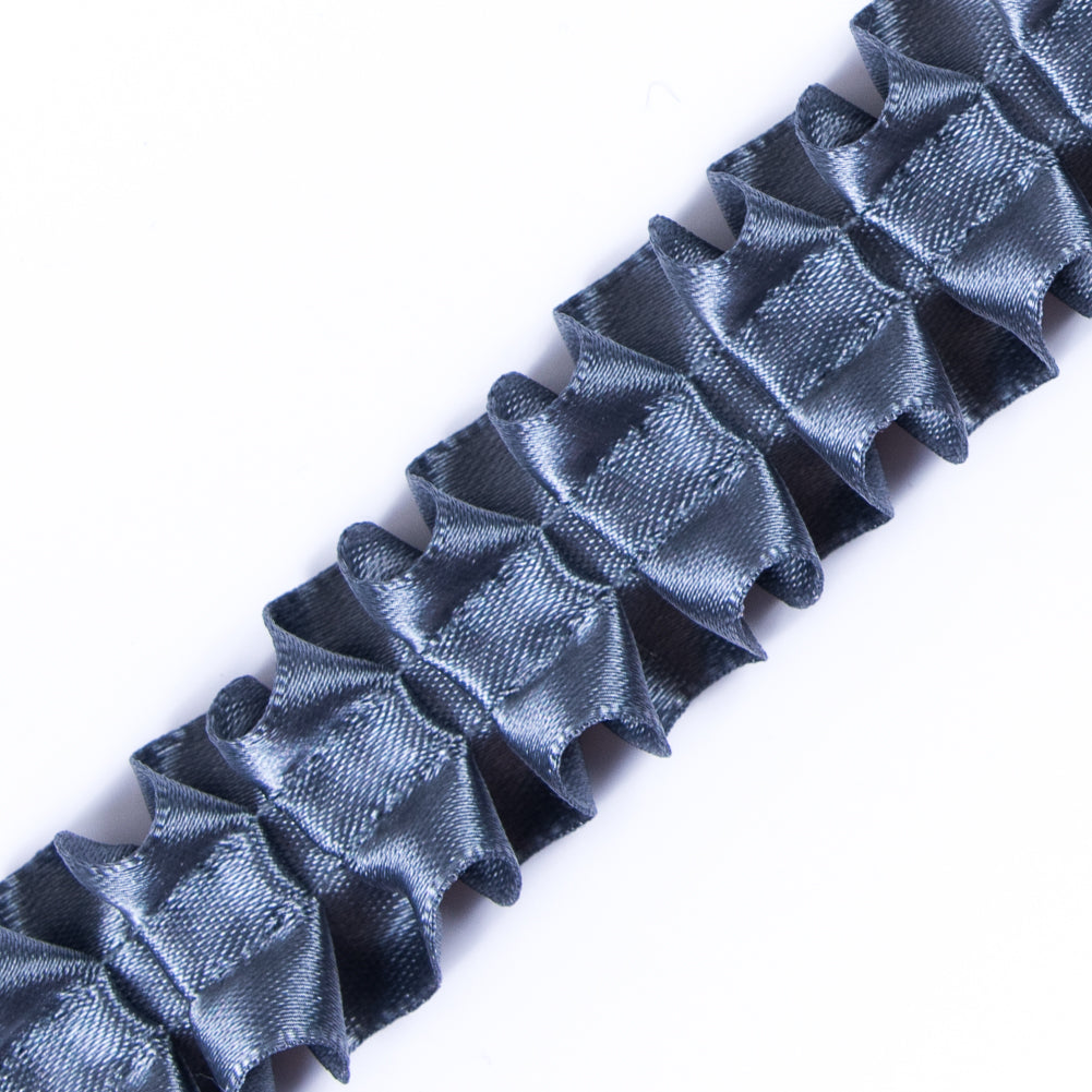 Italian Charcoal Blue Box Pleated Trimming - 1