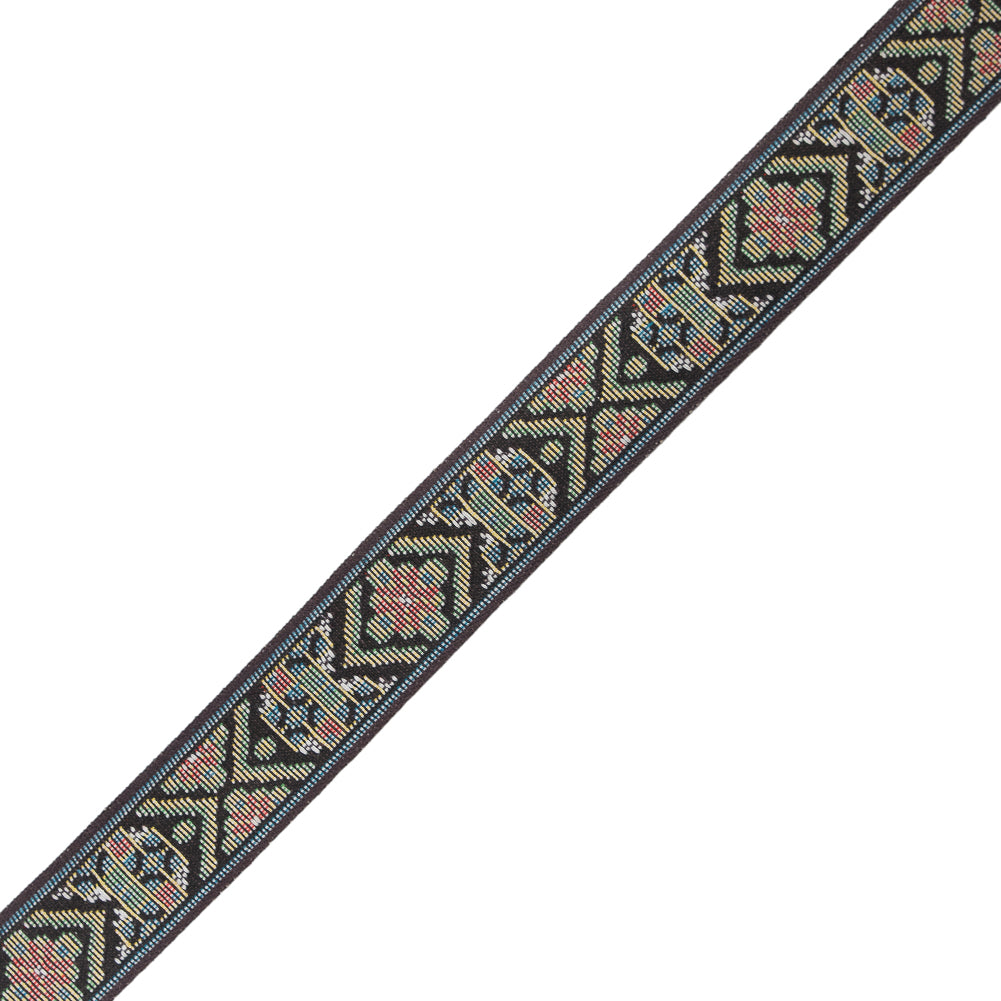 Brown, Green and Yellow Tribal Jacquard Ribbon - 1.125