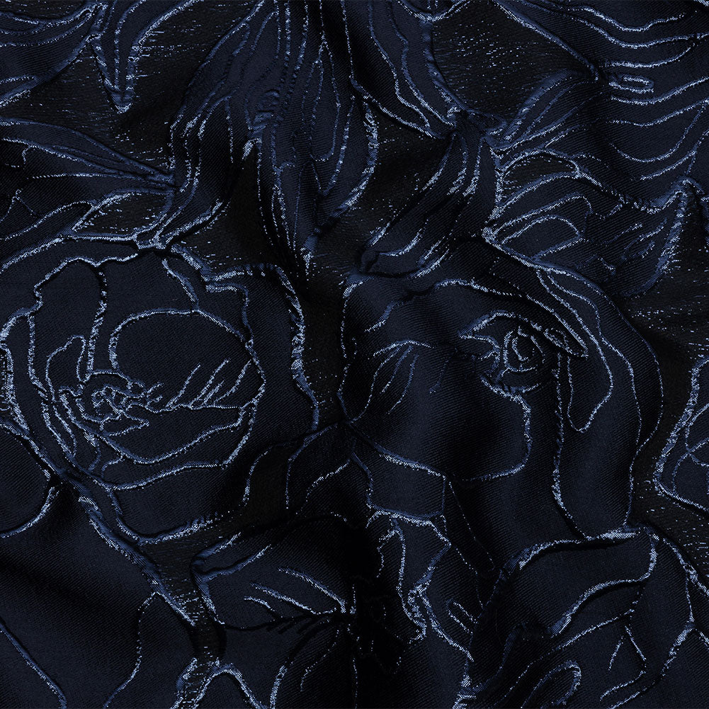 Metallic Navy Outlined Florals Luxury Brocade - Joann Fabrics