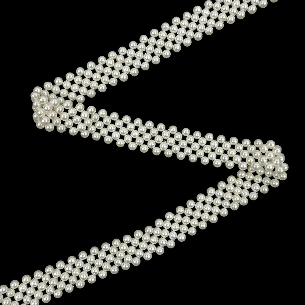 Vintage Off White Faux Pearl Beaded Belt with Fringe Ends - 51