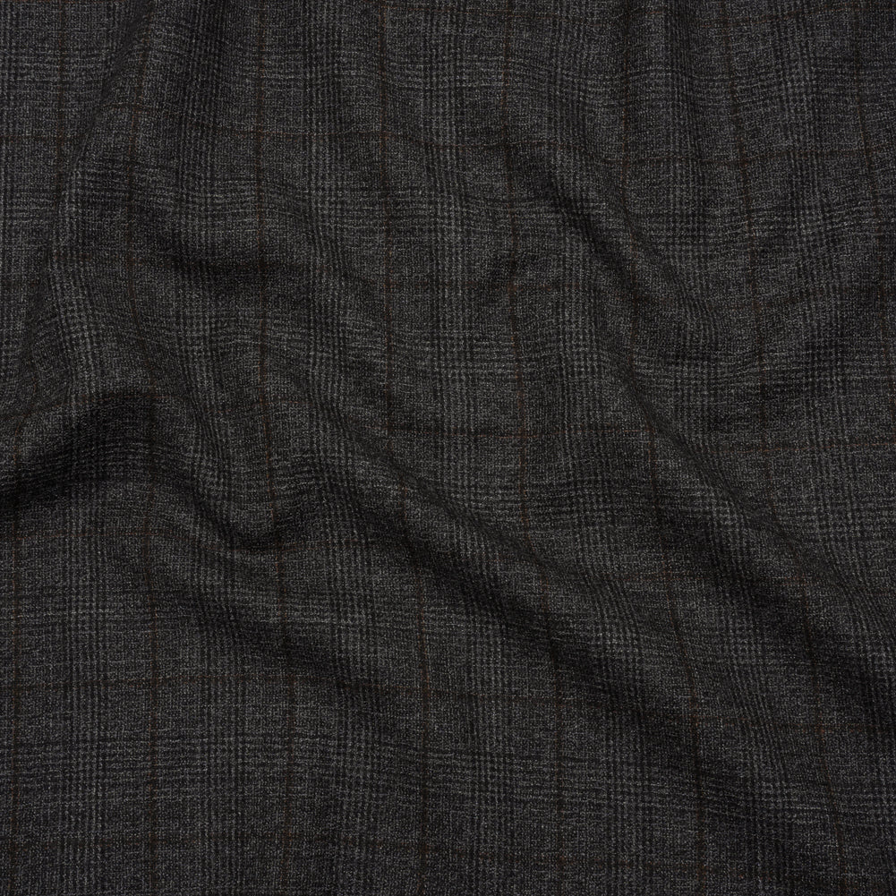 Super 130 Wool Suiting Made in Italy - Black, Gray and Brown Plaid - Deadstock - Joann Fabrics