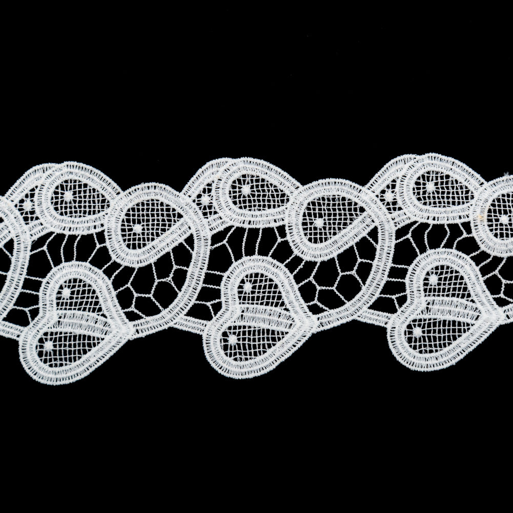 Italian Bright White Swirling Hearts Venise Lace Trim - 2.625