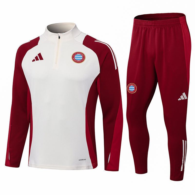 2024/2025 Bayern Half-Pull Training Suit White Red Jersey Set 1:1 Thai Quality
