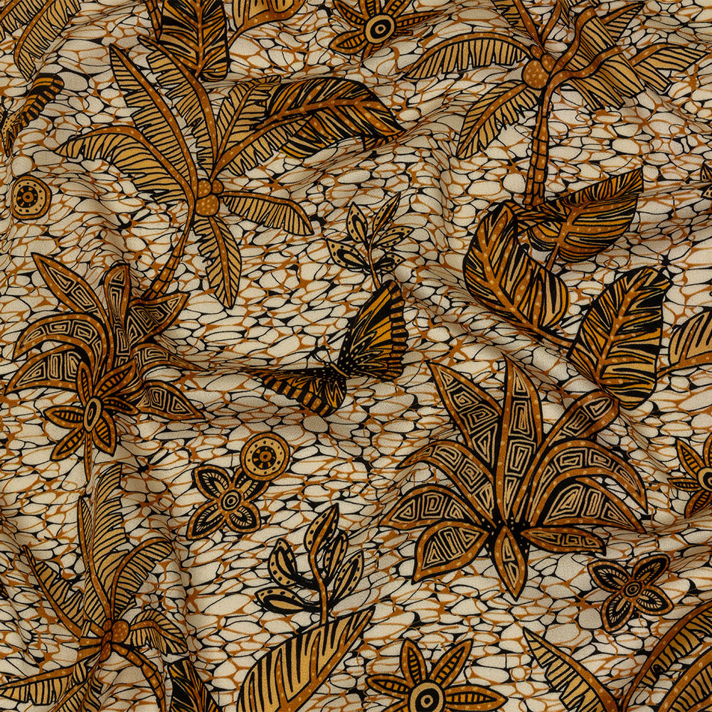 Rayon Challis - Orange and White Palm Trees - Sunny Summers Print - Mood Exclusive Rockland Collection - Joann Fabrics