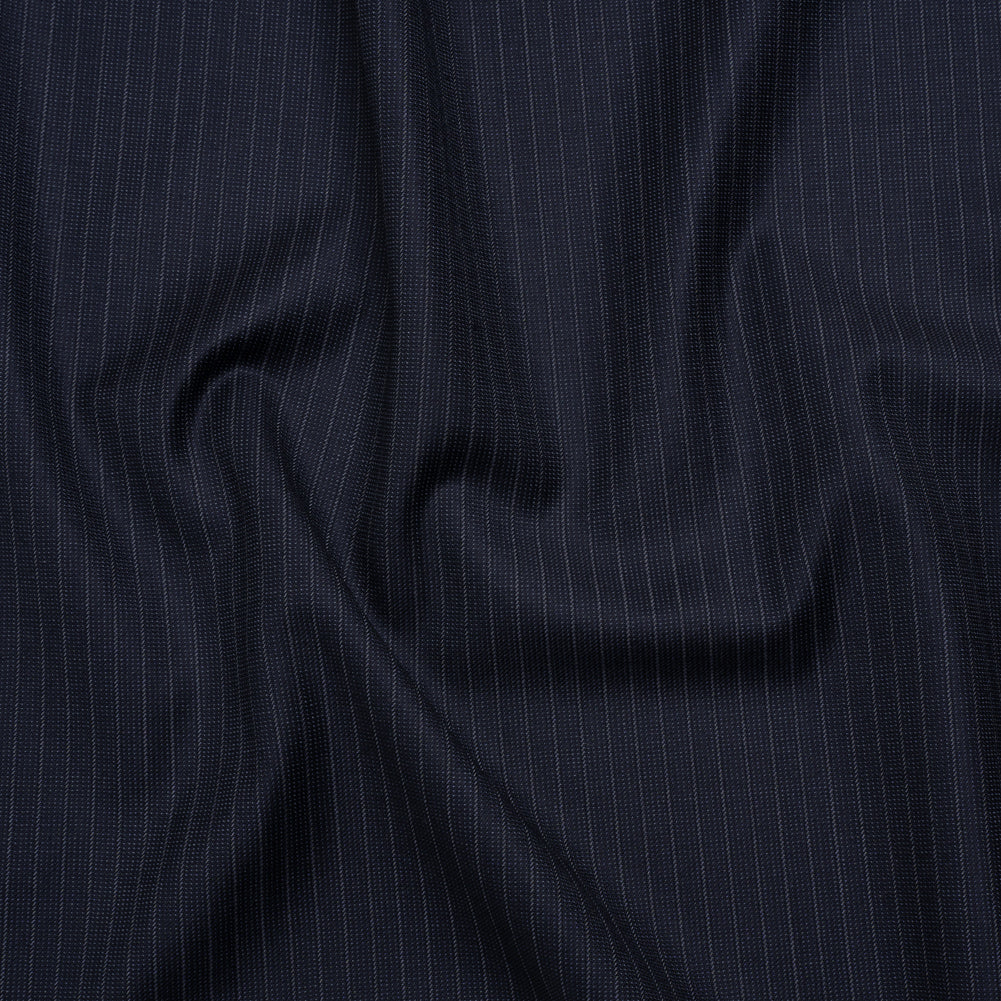 Super 150 Wool Suiting Made in Italy - Blue and White Pinstripes - Deadstock - Joann Fabrics