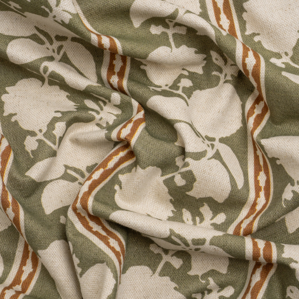 Brushed Cotton and Linen Canvas - Oregano Floral Silhouette Stripes - British Imported - Joann Fabrics
