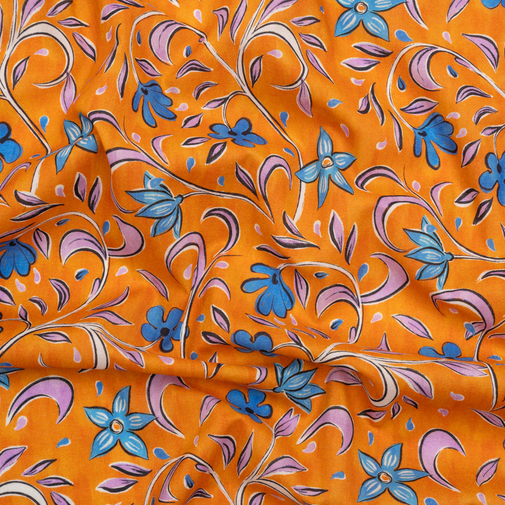 Cotton Voile - Orange and Blue Floral - Apollo's Laurel Print - Mood Exclusive Chariot Collection - Joann Fabrics