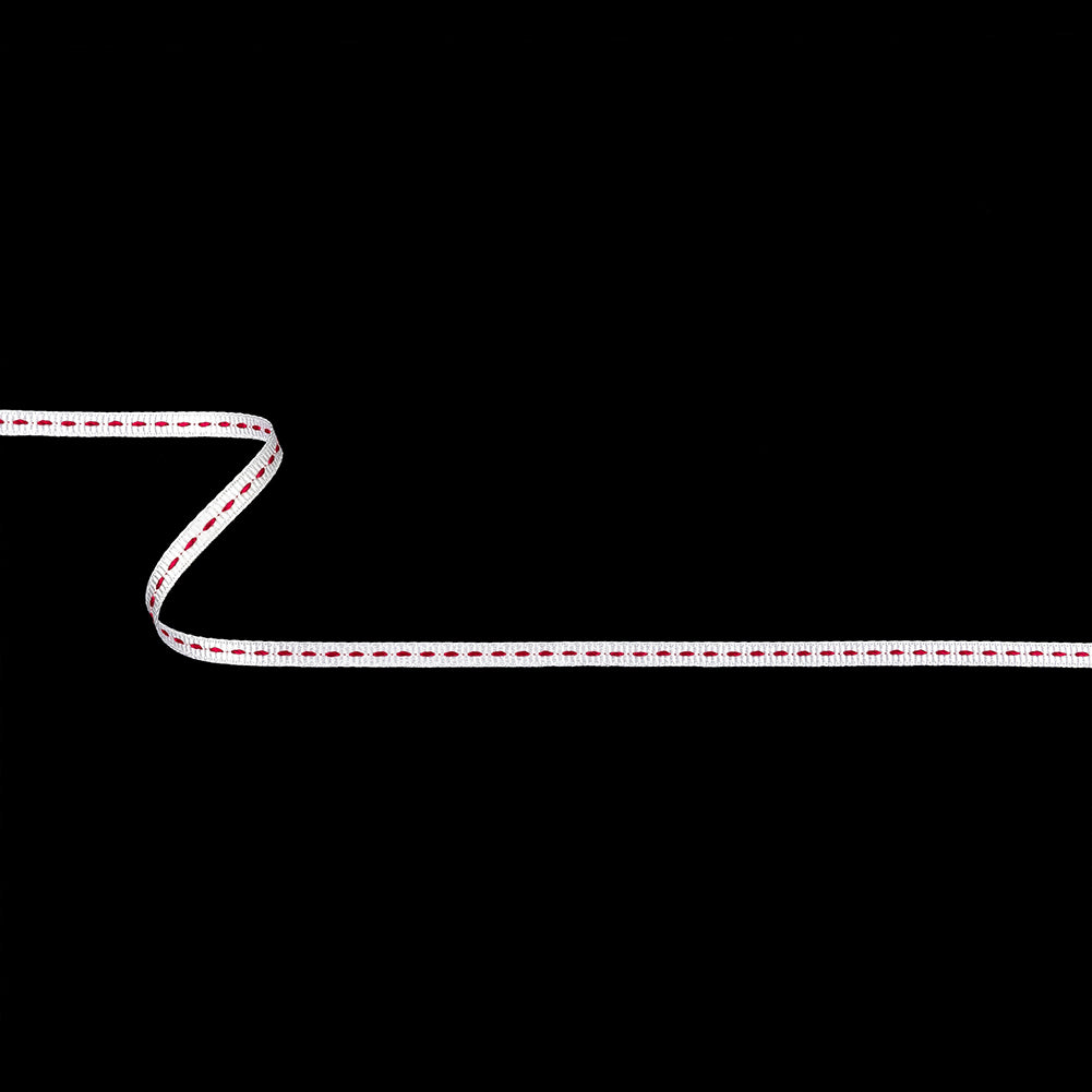 White Grosgrain Ribbon with Pink Stitching - 0.25