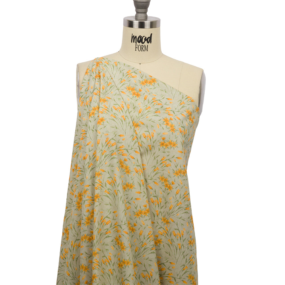 Cotton Poplin - Sage and Orange Floral - Dance with the Daffodils Print - Mood Exclusive Secret Garden Collection - Joann Fabrics