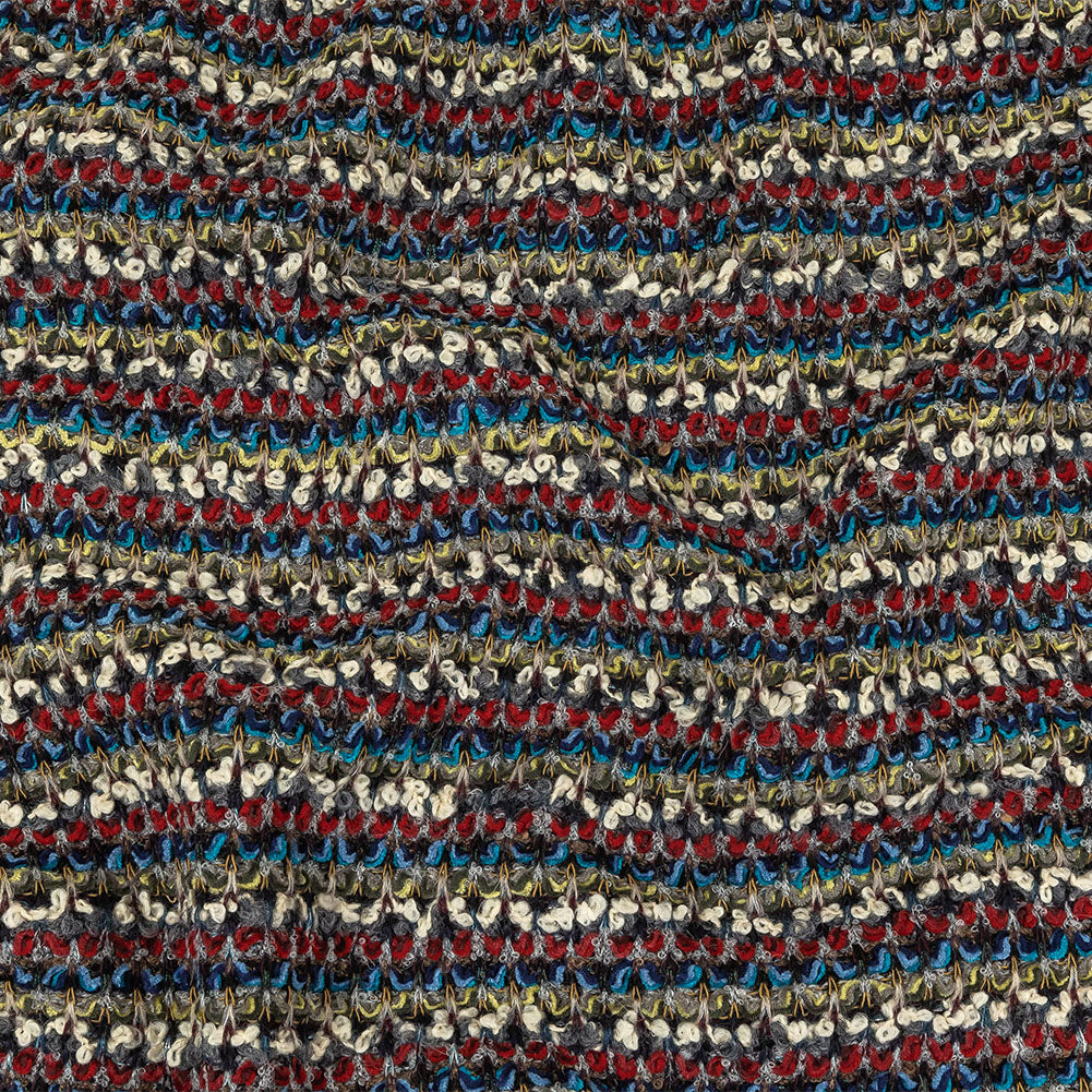 Italian Red, Blue and Sweet Corn Striped Boucle Blended Wool Sweater Knit - Joann Fabrics