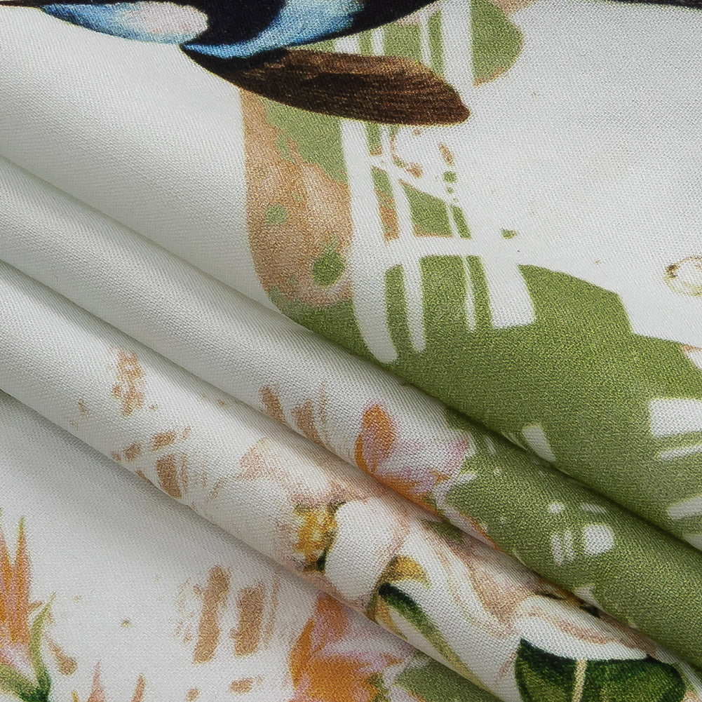 Organic Viscose Batiste - Green and Apricot Crosshatch Avifauna - Loreto Collection - Joann Fabrics
