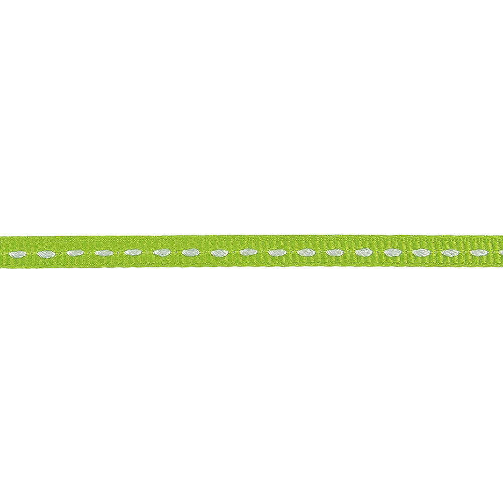 Lime Green Grosgrain Ribbon with Bright White Stitching - 0.25