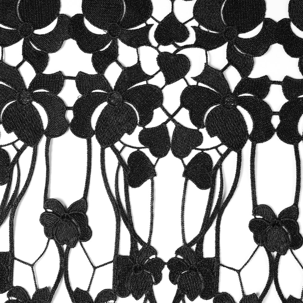 Metallic Black Floral Lace  Trim - 16
