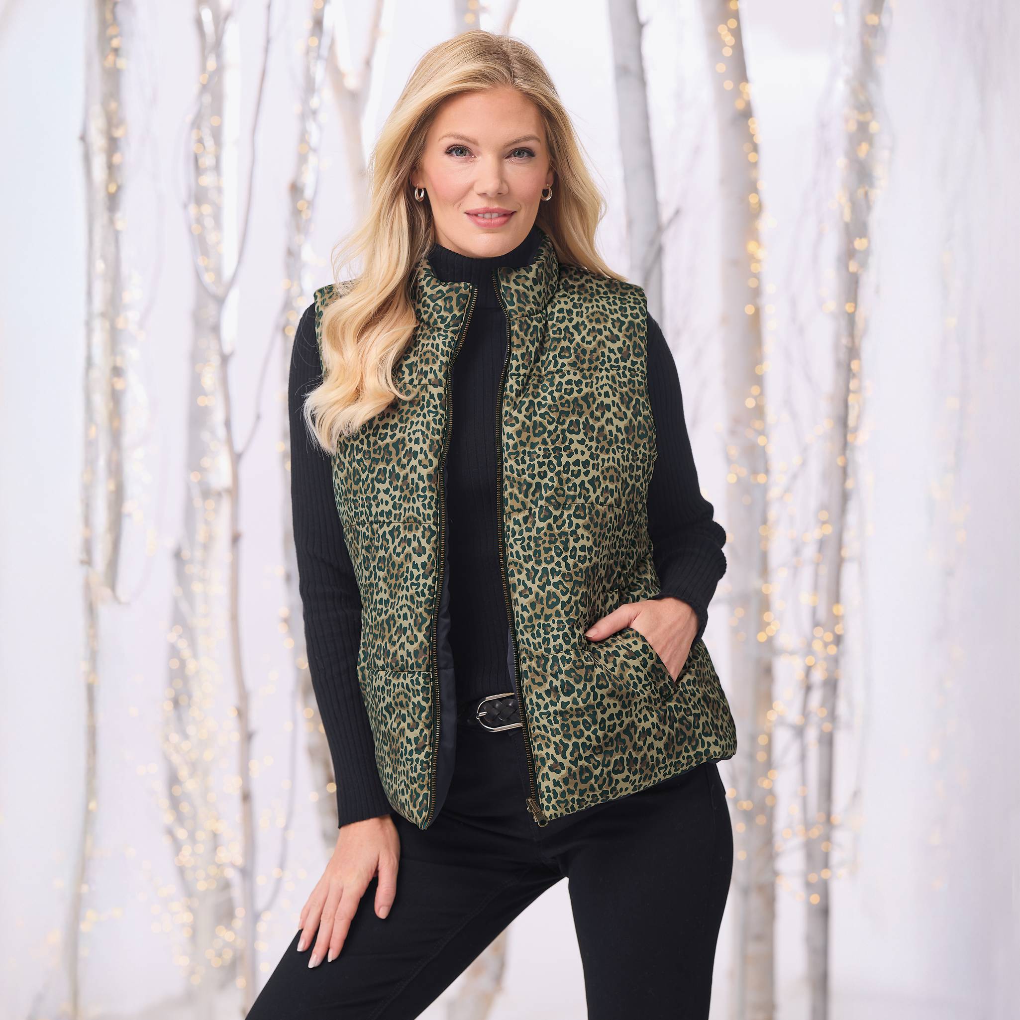 Reversible Animal-Print Vest, Zip Front, Pockets, Black - Northstyle Catalog