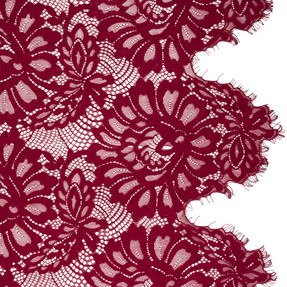 Corded Lace with Finished Scalloped Edges - Burgundy Bold Florals - Joann Fabrics