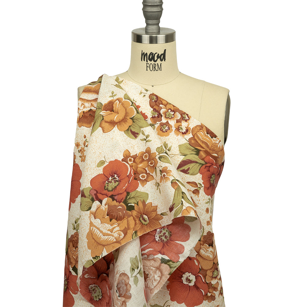 Cream, Cinnamon, and Green Floral Medium Weight Linen Woven - Joann Fabrics