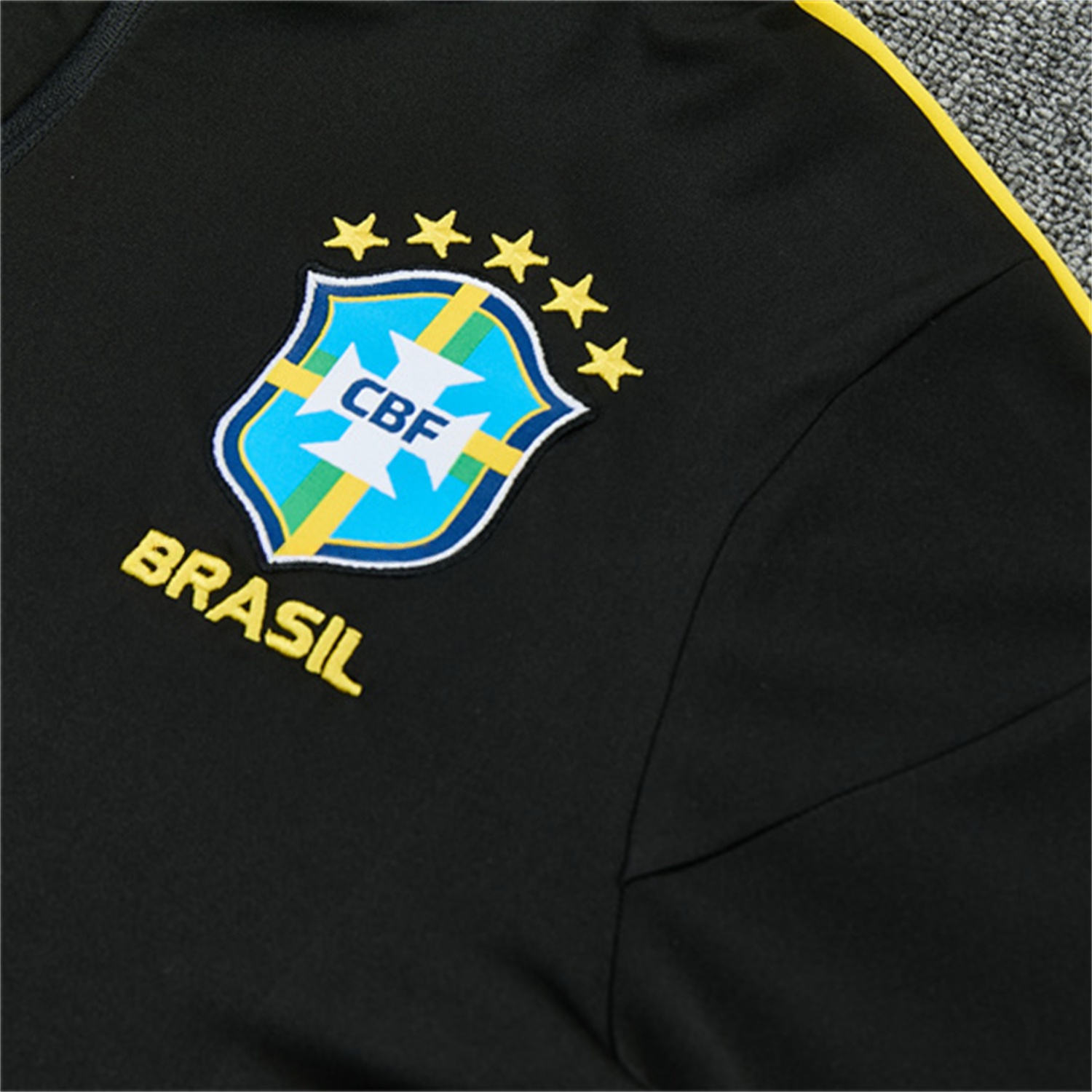 Brazil X JD 2026 Kids Long Sleeves Training Set - Black Top And Black Yellow Pants - UnitedFutballJersey