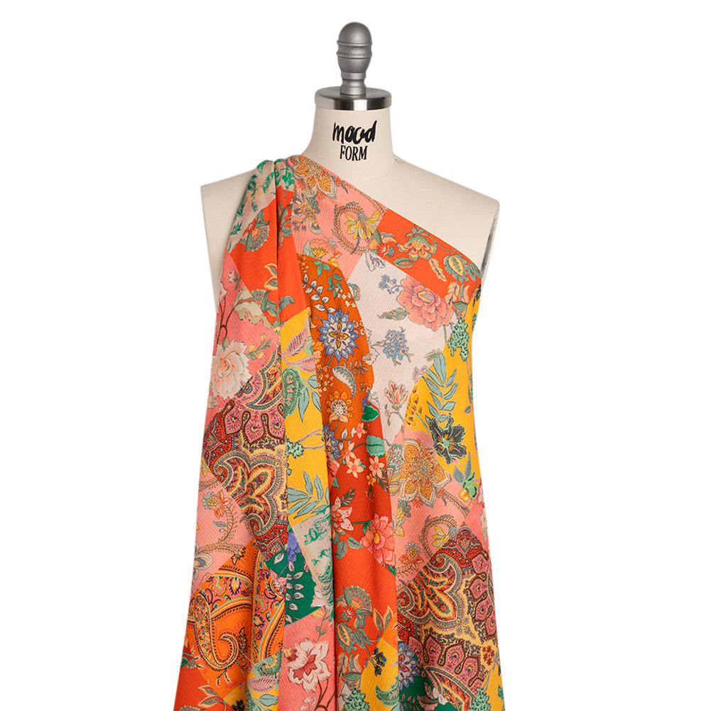Slubbed Gauzy Cotton Woven - Orange, Pink and Yellow Paisley and Floral Patchwork - Mood Exclusive Petal Patchwork Print - Joann Fabrics