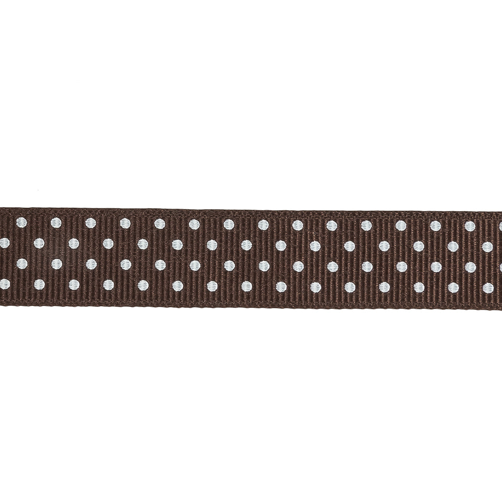 Chestnut and White Polka Dots Grosgrain Ribbon - 0.625