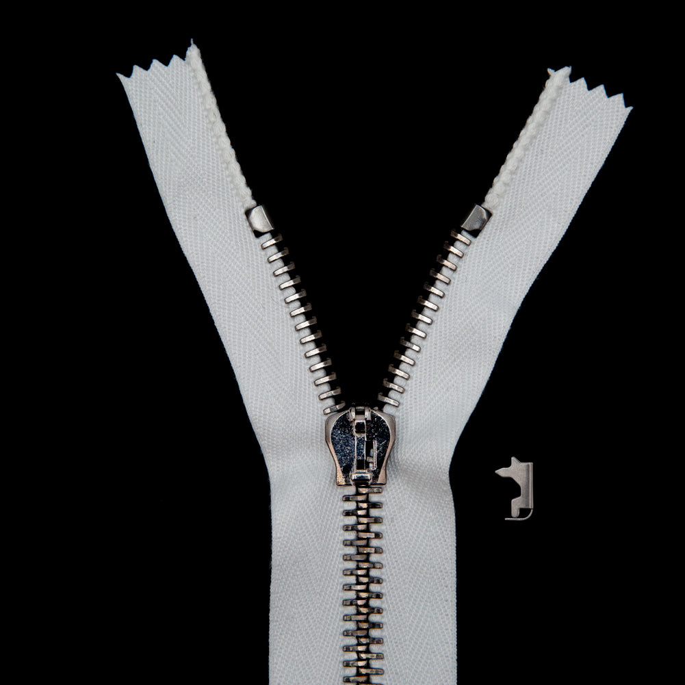 Mood Exclusive Italian Off-White and Gunmetal T8 Closed End Metal Zipper - 9