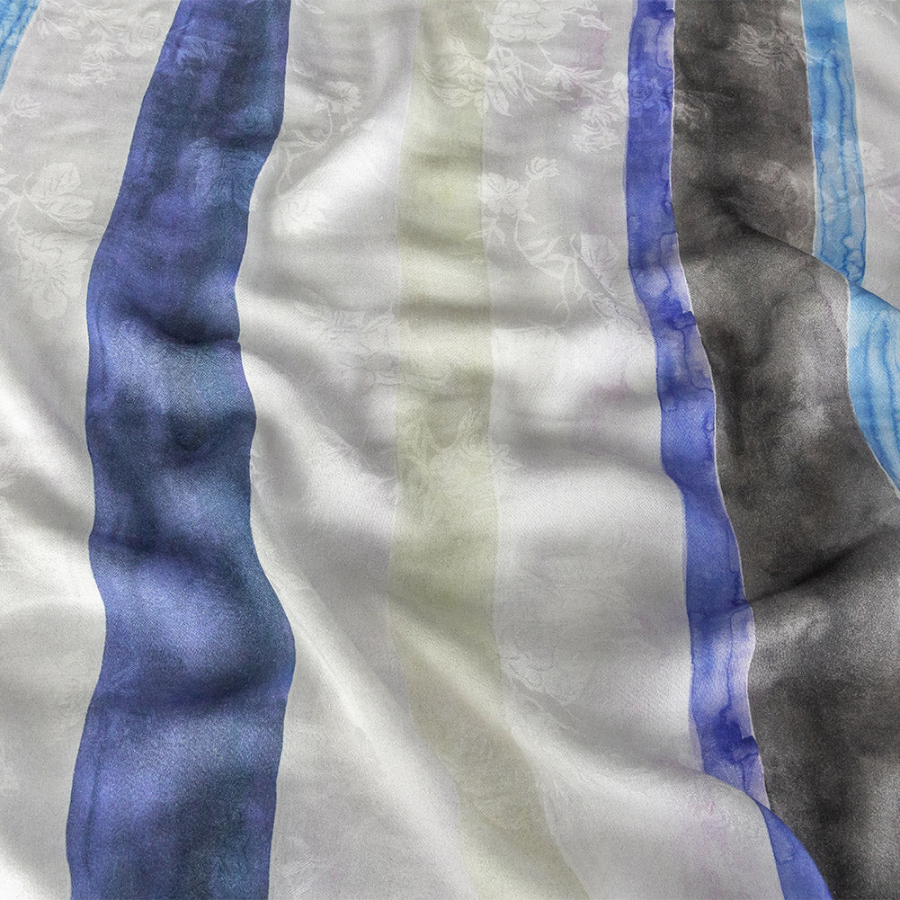 Flowery Viscose Jacquard Print - Blue, Black and Cream Painterly Stripes - Mood Exclusive Wayfaring Waterlines - Joann Fabrics