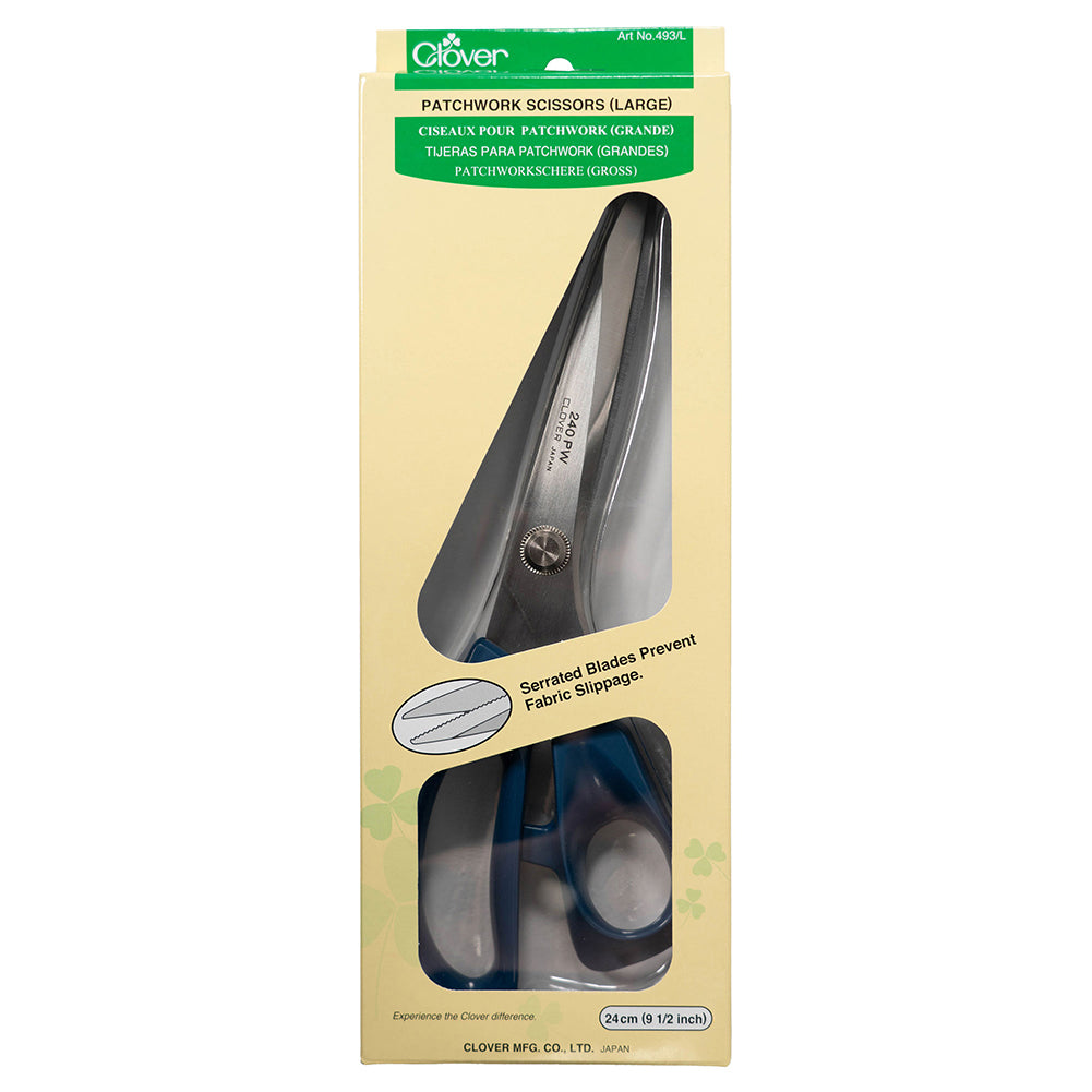 Clover Large Patchwork Scissors with Serrated Blades - 9.5