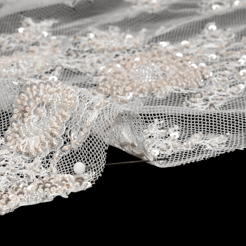 Embroidered Lace with Beading, Sequins, and Finished Edges - Off White Floral - Joann Fabrics