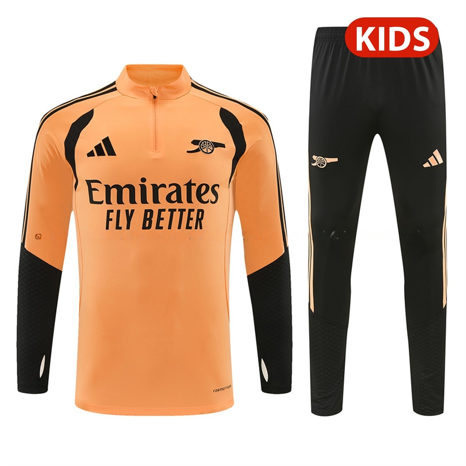 Arsenal 26-27 Kids Long Sleeve Training Set - Orange Top & Black Pants - UnitedFutballJersey
