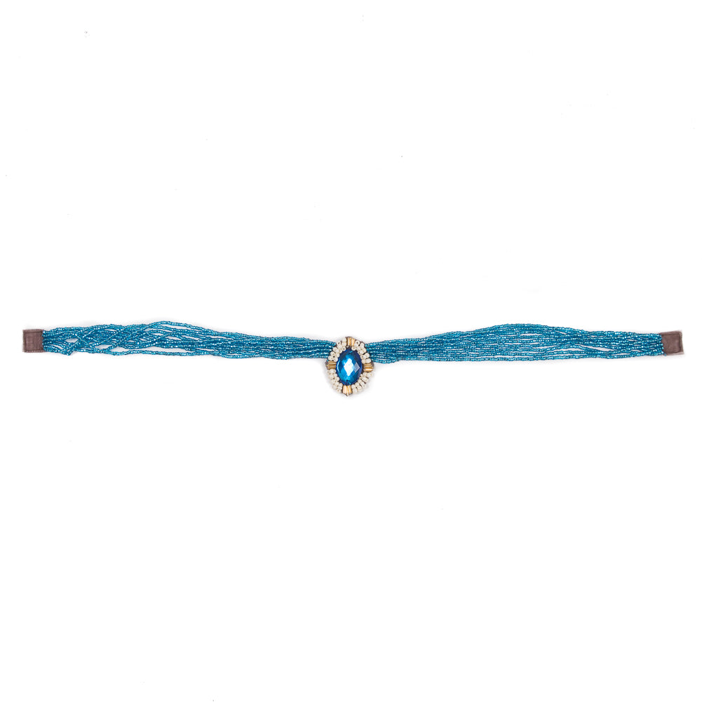 Turquoise Beaded Sew-In Neckline Applique - 1