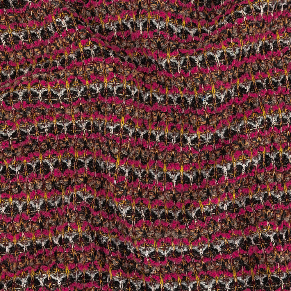 Italian Hot Pink, Gray and Mustard Stripes Wool Boucle Sweater Knit - Joann Fabrics