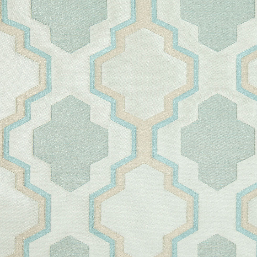 Ivory and Aqua Geometric Lines and Shapes Satiny Brocade - Joann Fabrics
