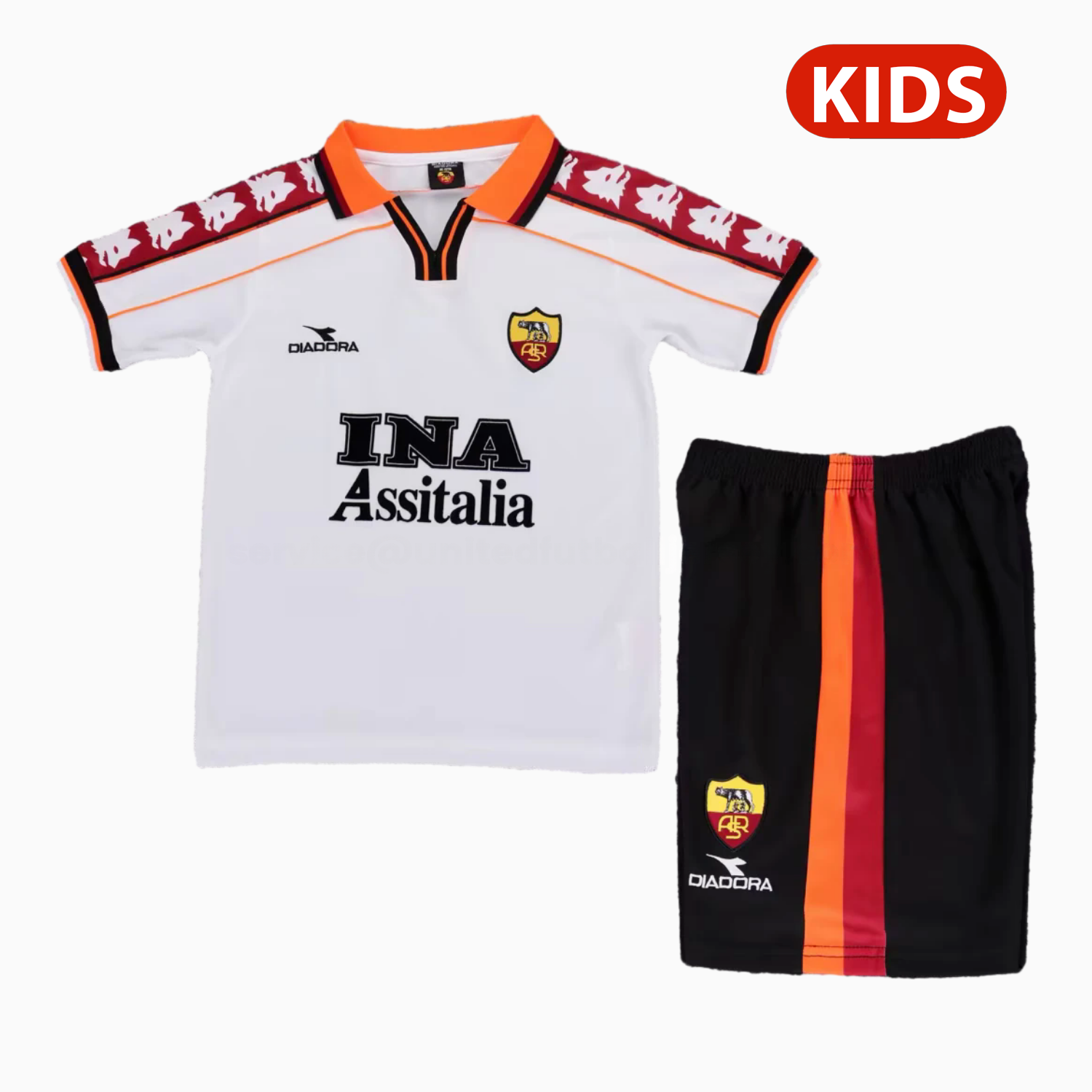 Retro Roma 1998-99 Away Kids Kit - UnitedFutballJersey