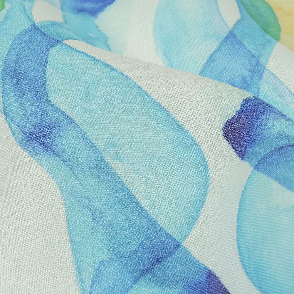 Turquoise, Lime and Eggplant Watercolor Waves Medium Weight Linen Woven - Joann Fabrics