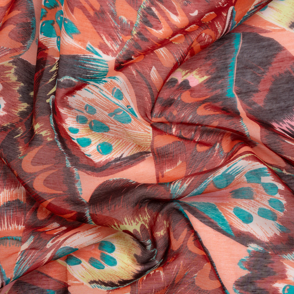 Silk and Cotton Voile - Red, Pink and Turquoise Butterfly Wings - Joann Fabrics