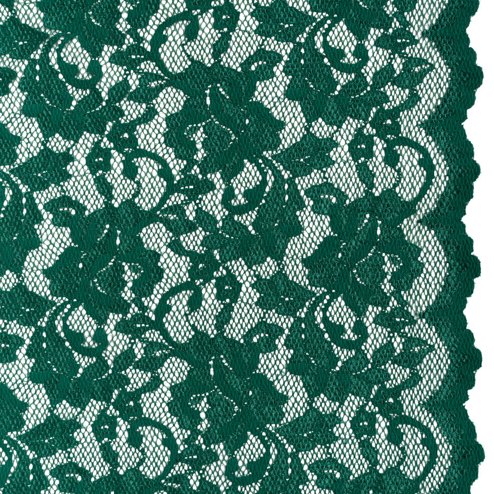 Stretch Raschel Lace with Finished Scalloped Edges - Luminous Jungle Green Flowers, Leaves and Swirls - Crina Collection - Joann Fabrics