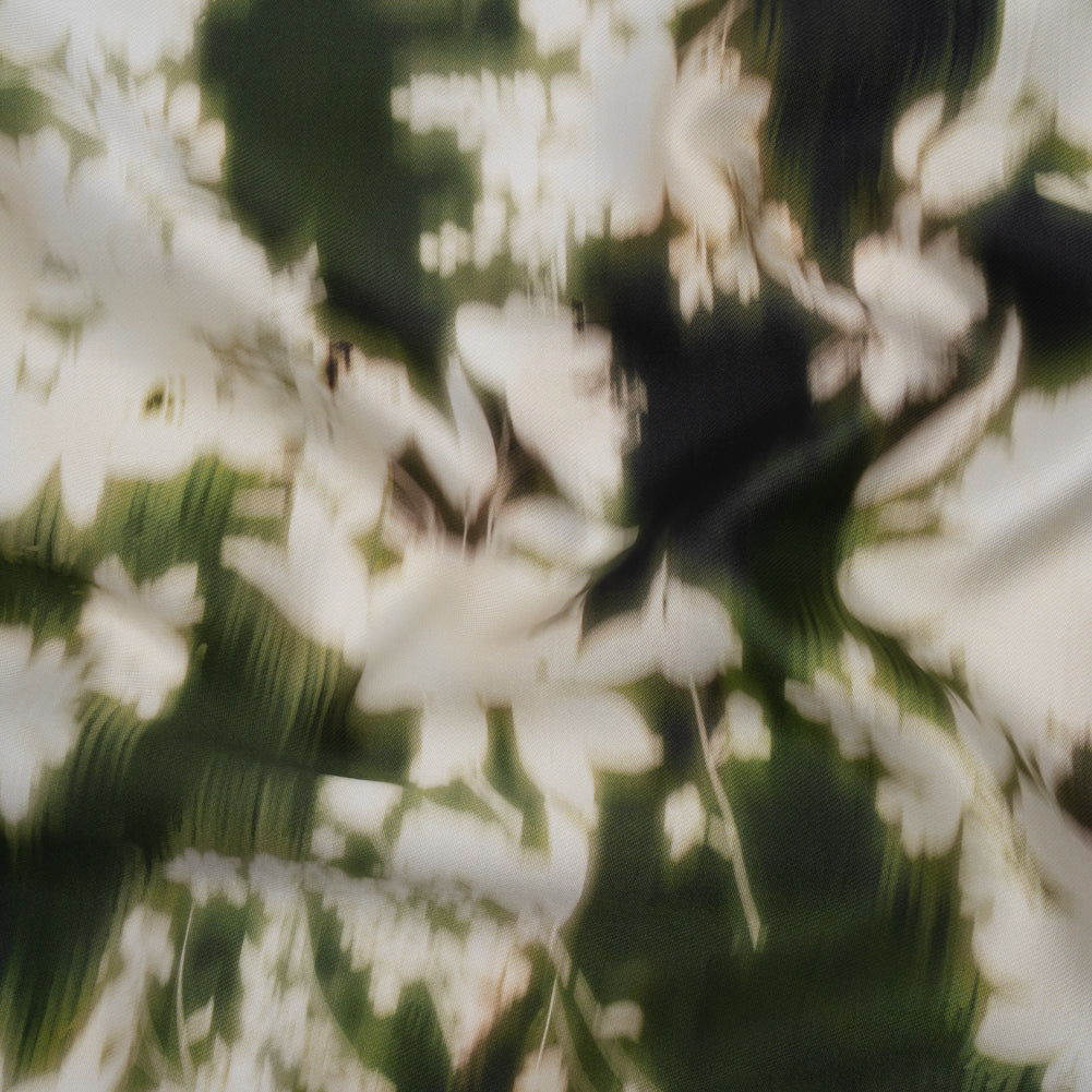 Polyester Mikado - Green and White Ikat Floral Silhouettes - Mood Exclusive Glowscape Garden Print - Joann Fabrics