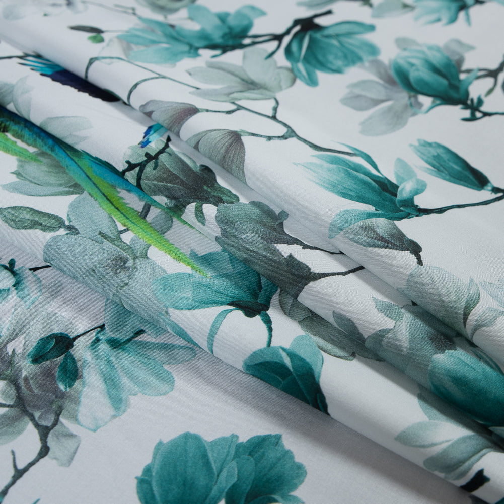 Organic Viscose Batiste - Blue and White Flowers and Birds - Joann Fabrics