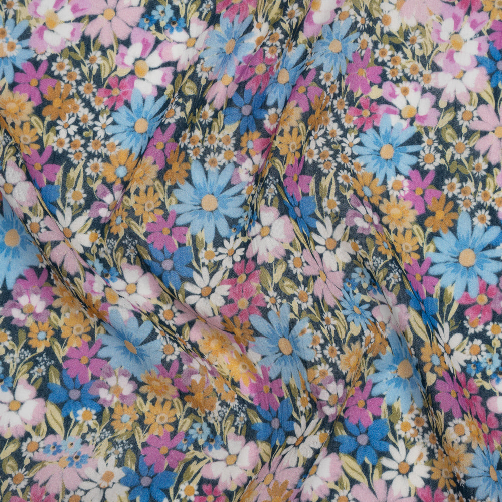 Crinkled Cotton Gauzy Woven - Blue, Light Purple and Golden Yellow Floral - Mood Exclusive Dandy Daisy Print - Joann Fabrics