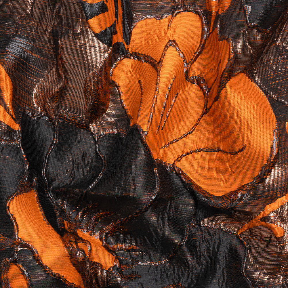 Metallic Black and Orange Floral Luxury Brocade - Joann Fabrics