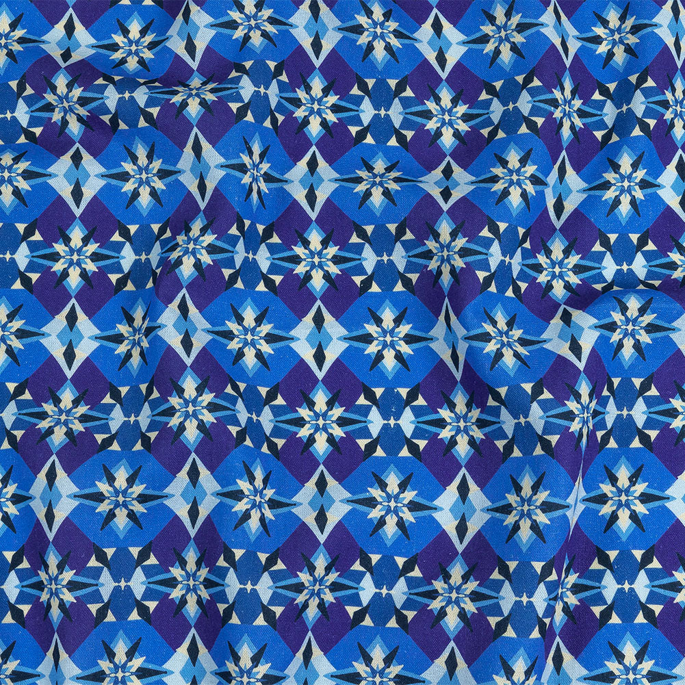 Linen and Rayon Woven - Blue and Purple Geometric - Crystalline Culture Print - Mood Exclusive Indigo Collection - Joann Fabrics