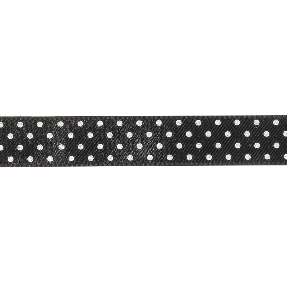 Black and Bright White Polka Dots Satin Ribbon - 0.625