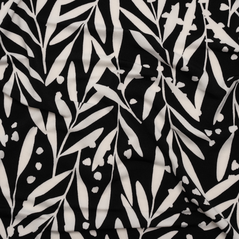 Stretch Polyester Tricot - Black and White Leafy Stems - Designer Deadstock - Joann Fabrics
