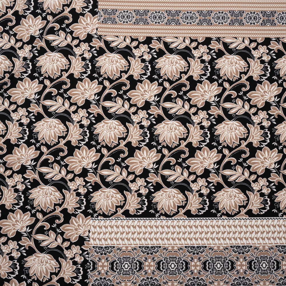 Stretch Polyester Tricot Panel - Beige, Black and White Floral and Geometric - Designer Deadstock - Joann Fabrics