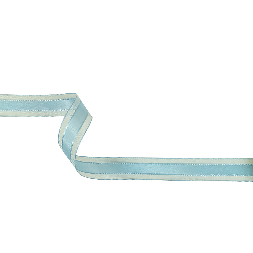 Baby Blue Woven Ribbon with Sheer Organza Borders - 0.75
