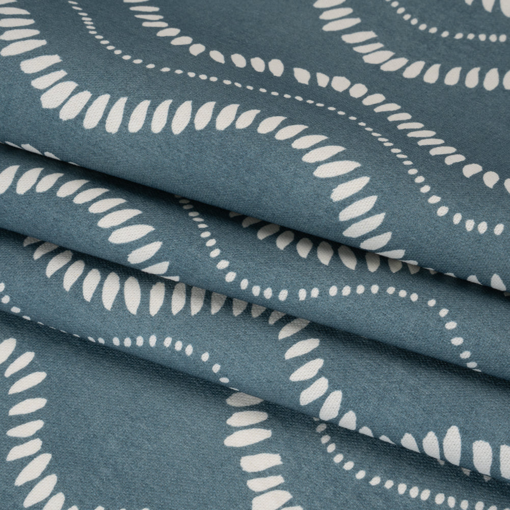 Cotton and Linen Canvas Print - Indigo Waves of Petal and Dots - British Imported - Joann Fabrics