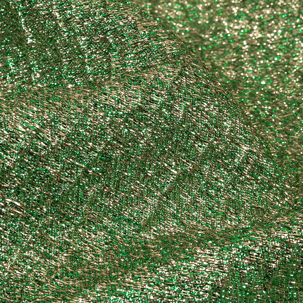 Metallic Kelly Green and Gold Crackle Luxury Brocade with Smooth White Backing - Joann Fabrics