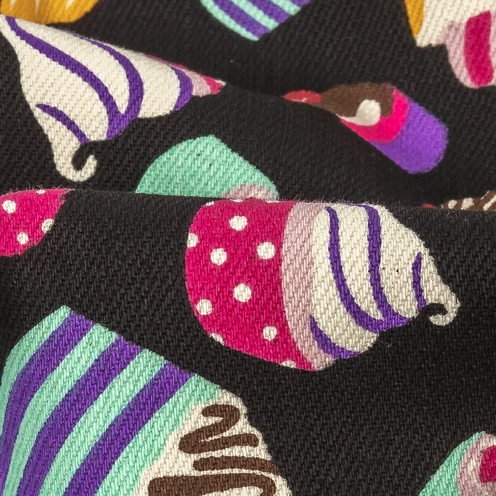 Black and Pink Cupcakes Printed Stretch Cotton Denim - Joann Fabrics