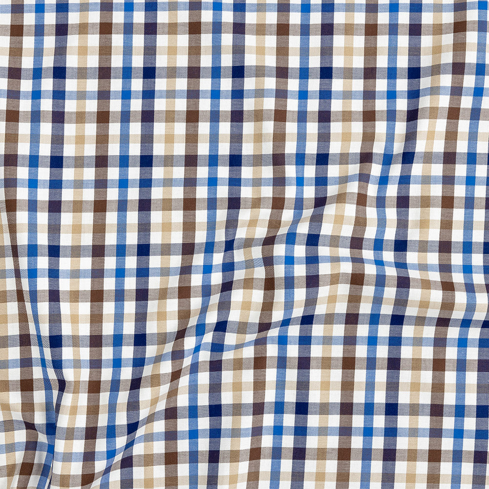 Premium Blue, Brown and Beige Plaid Twill Cotton Shirting - Joann Fabrics