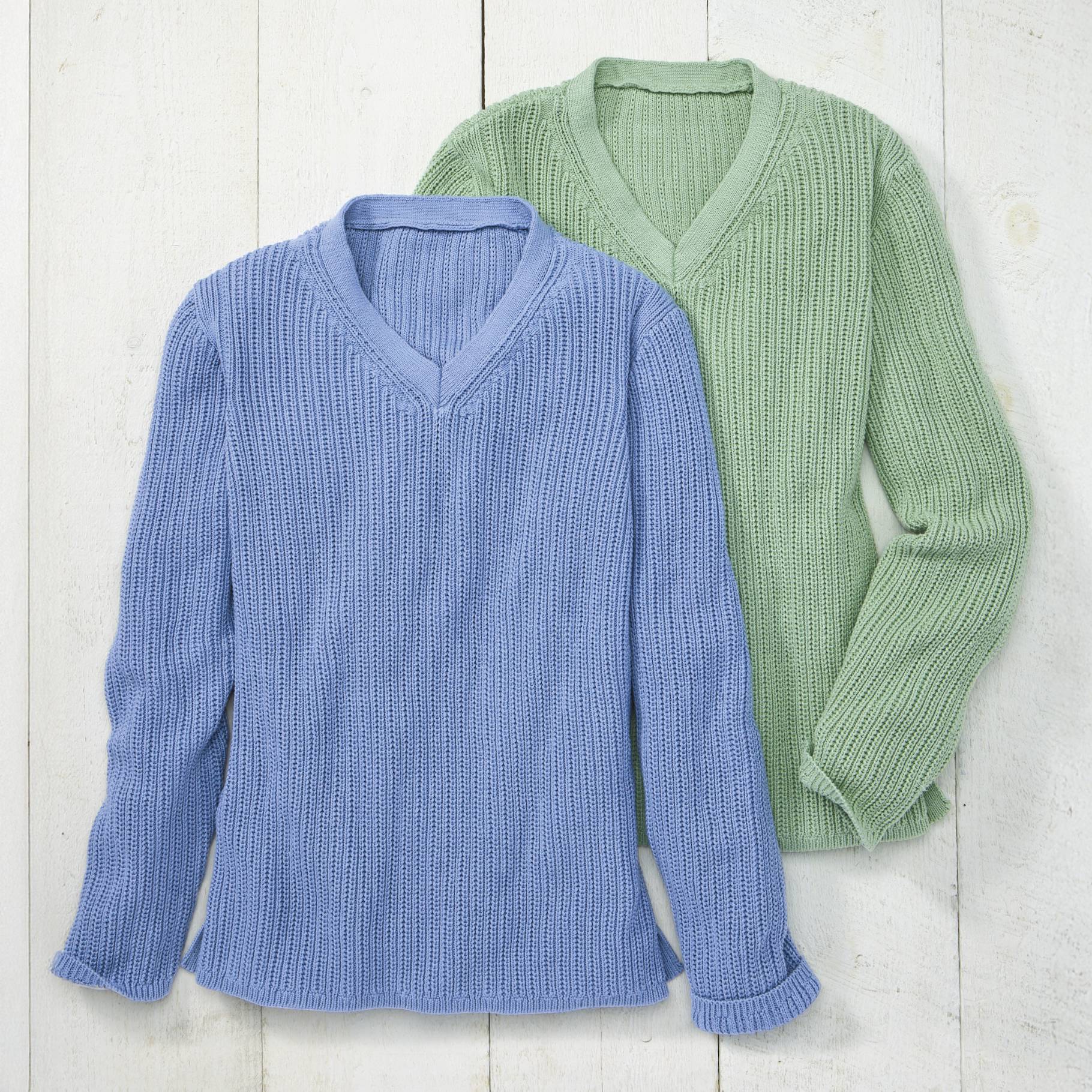 Ribbed Cotton V-Neck Pullover, Long Sleeves, Side Slits - Northstyle Catalog