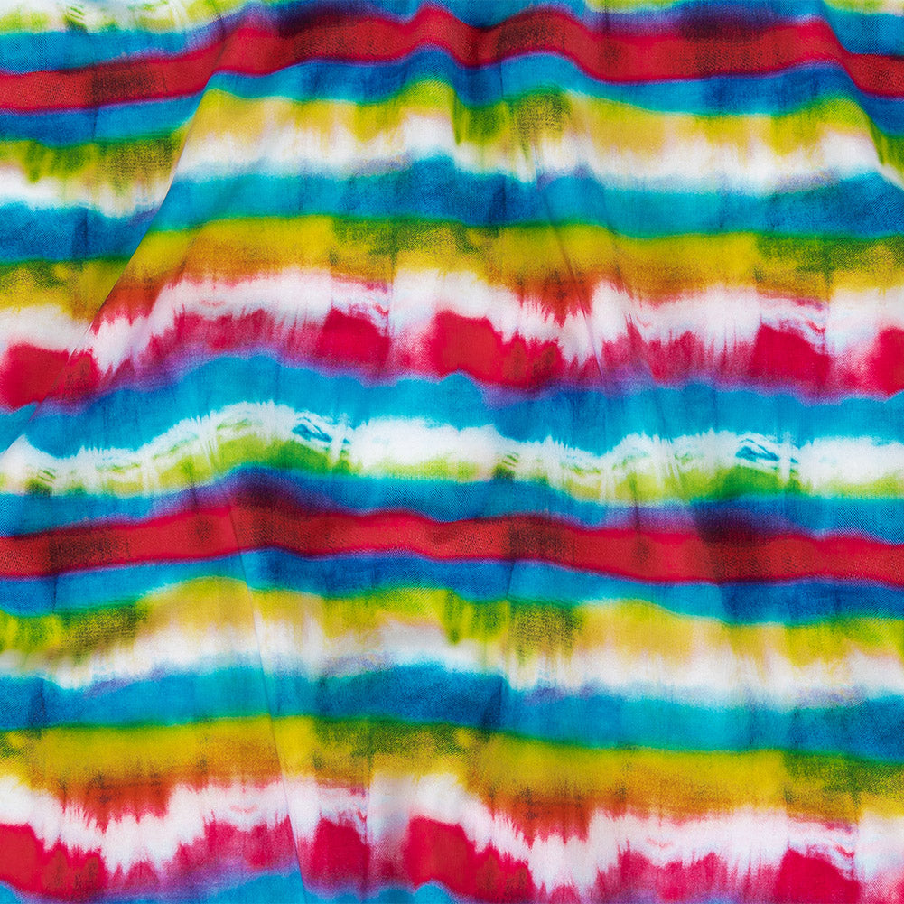 Compression Swimwear Tricot, UV Protective with Aloe Vera Microcapsules - Pink, Blue and Yellow Tie Dye Stripes - Caye Collection - Joann Fabrics